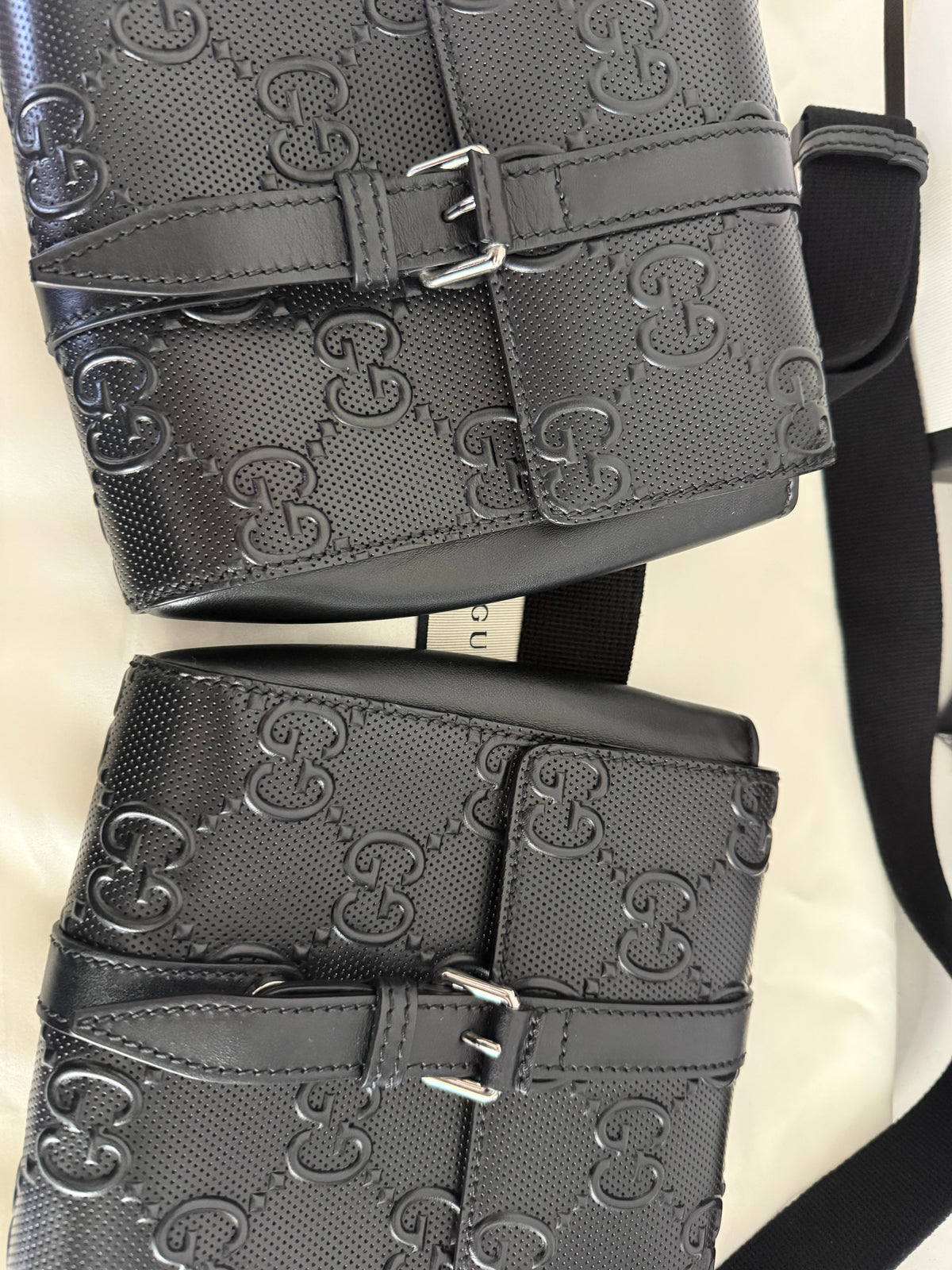Gucci GG Embossed Perforated Double Belt Bag
