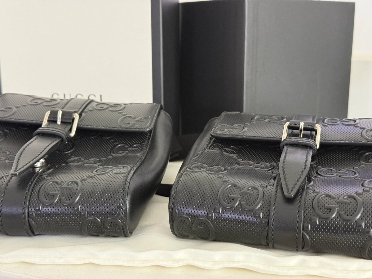 Gucci GG Embossed Perforated Double Belt Bag