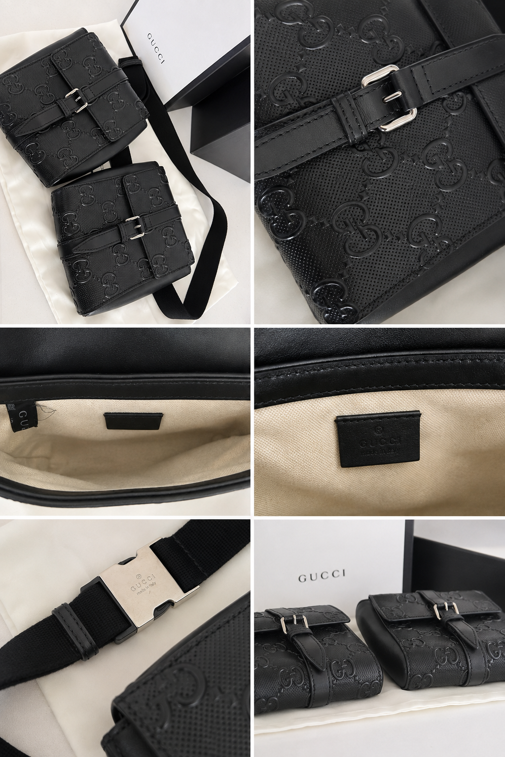 Gucci GG Embossed Perforated Double Belt Bag
