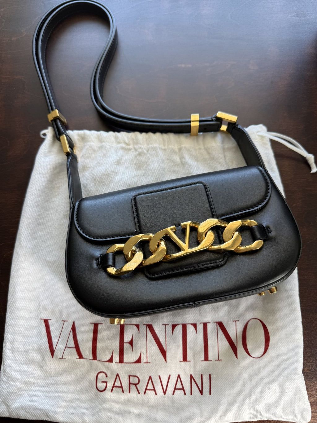 Valentino Garavani Small VLogo Chain Shoulder Bag in Black Calfskin