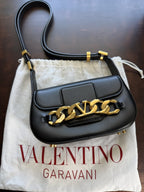 Valentino Garavani Small VLogo Chain Shoulder Bag in Black Calfskin