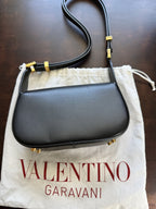 Valentino Garavani Small VLogo Chain Shoulder Bag in Black Calfskin
