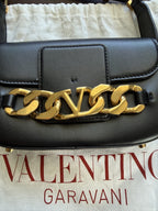 Valentino Garavani Small VLogo Chain Shoulder Bag in Black Calfskin
