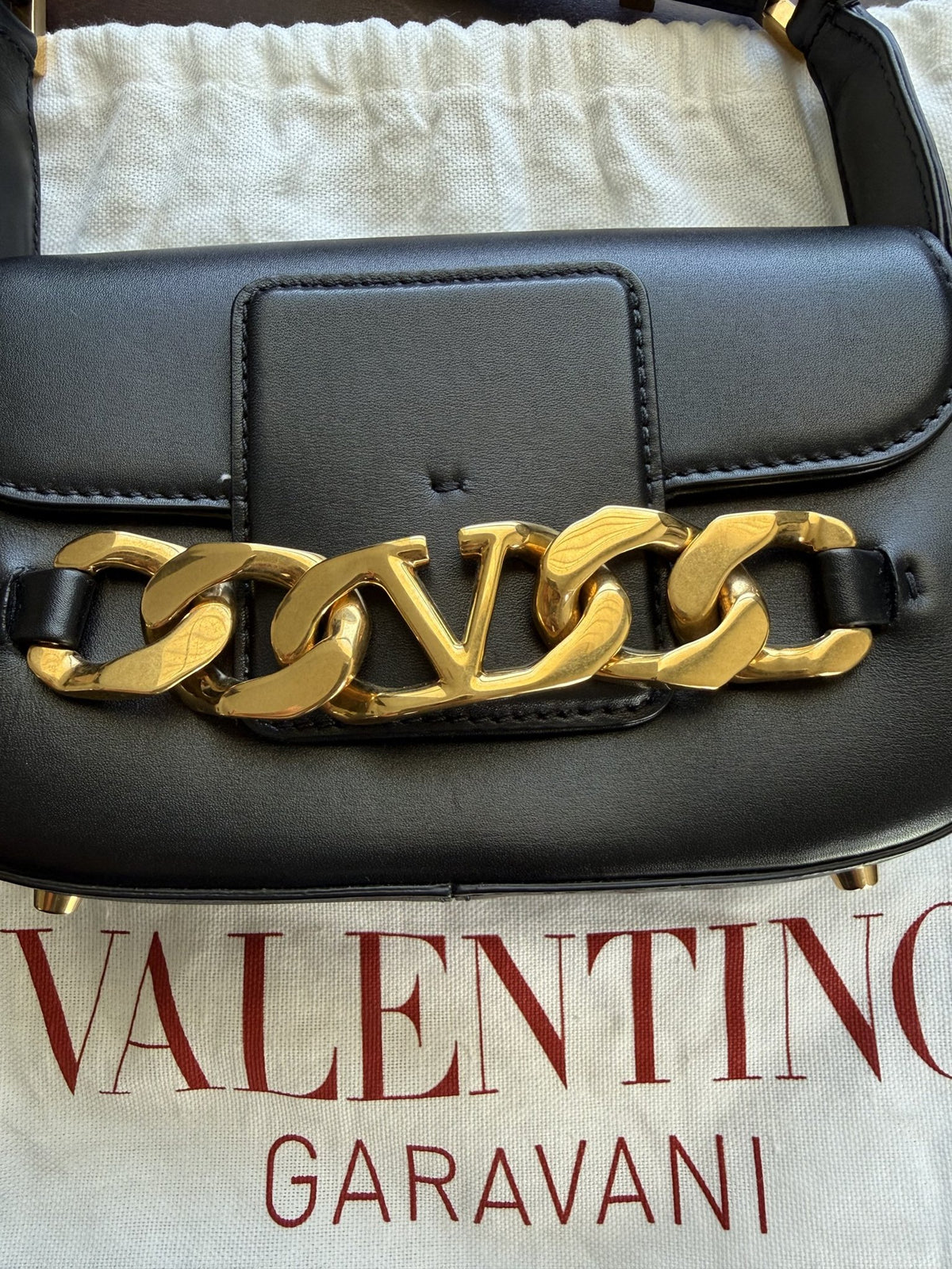 Valentino Garavani Small VLogo Chain Shoulder Bag in Black Calfskin
