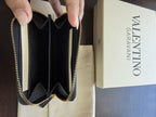 Valentino Garavani VLogo Signature Zip Card Case in Black Grained Leather